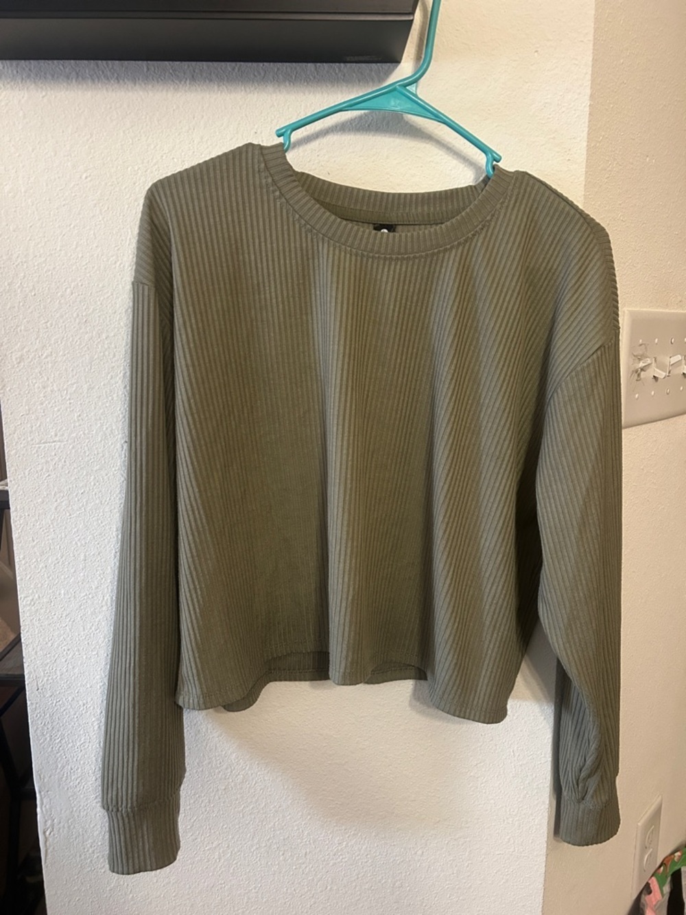 90 Degree By Reflex Olive Ribbed Long Sleeve Crewneck Top